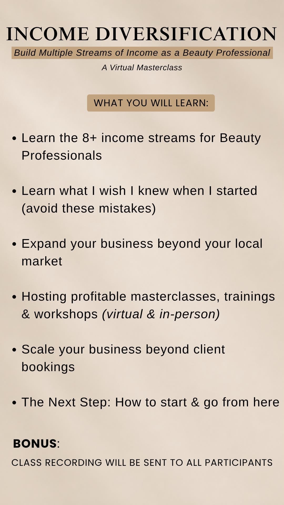 INCOME DIVERSIFICATION MASTERCLASS with Ginika Temple ———-----——only 3 seats left